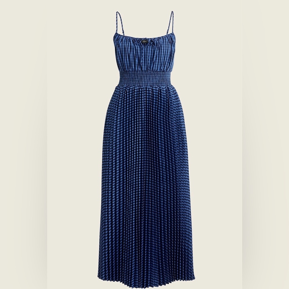 J. Crew Navy Blue Pleated Smocked-Waist Midi Dress
